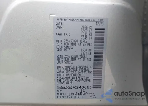 2024 Nissan Pathfinder Sl Fwd from USA, damaged, VIN 5N1DR3CB2RC240065